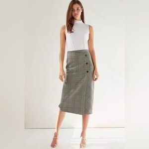 BABATON Aritzia Billy Midi Bodycon Faux Wrap Skirt Houndstooth
